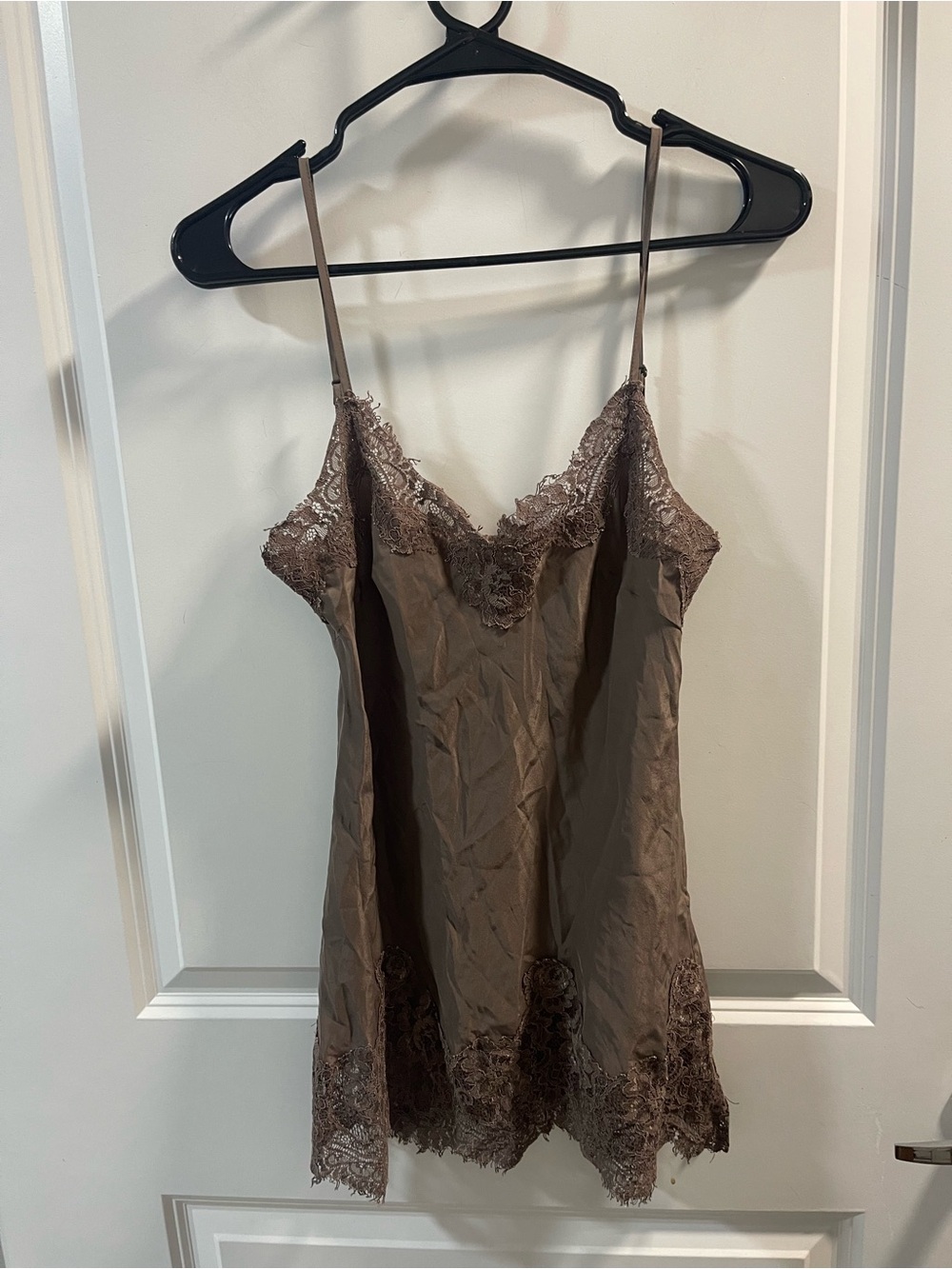 Gold Hawk Lace-Trim Chemise in Brown Silk
